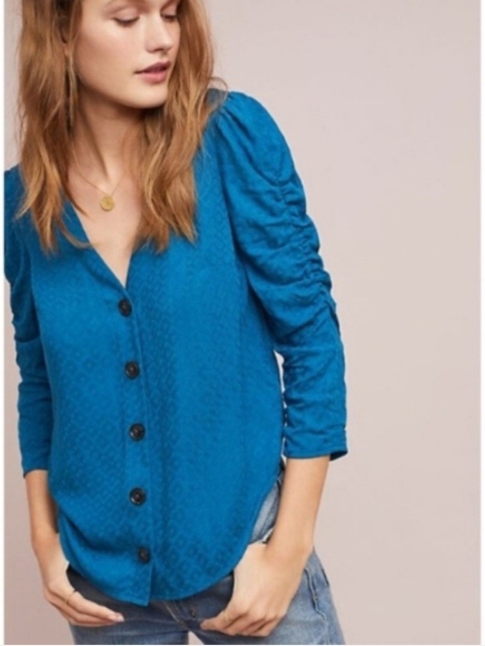 Maeve By Anthropologie Rhombus Turquoise Blue Blouse Top; Size 10